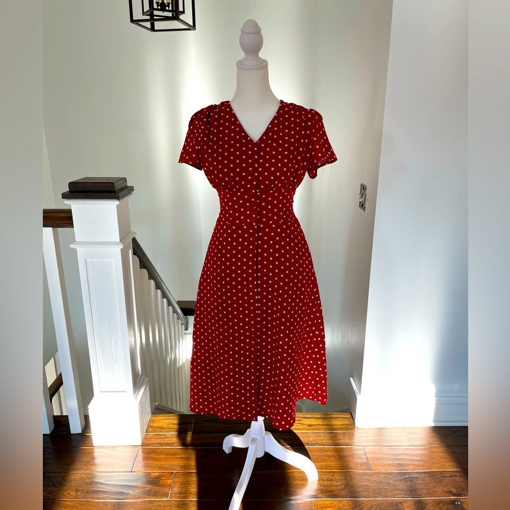 French style Red dress with dots